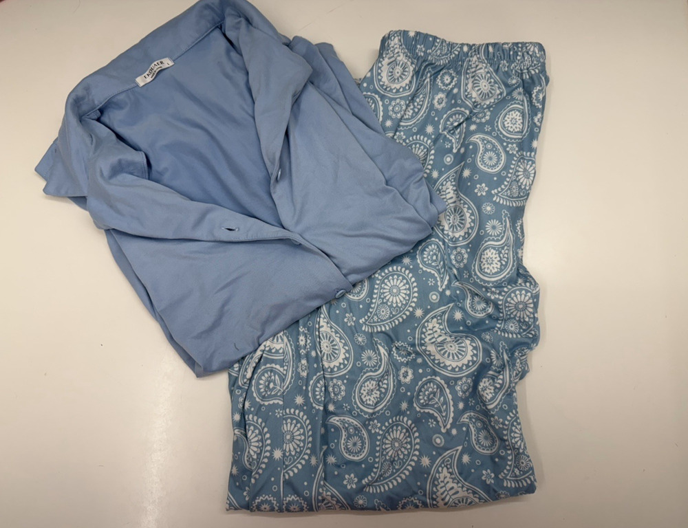 Ekouaer Womens Pajama Set Size Large Blue Paisley Long Sleeve Button Up TwoPiece